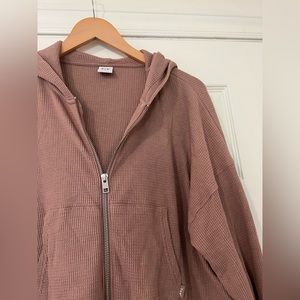 TNA boxy thermal zip up hoodie - dusty mauve - Aritzia